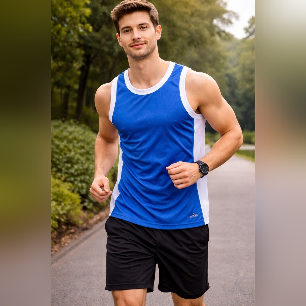 NWT Pro Player Mens Athletic Tank Top Size M Blue White Mesh Performance Gym